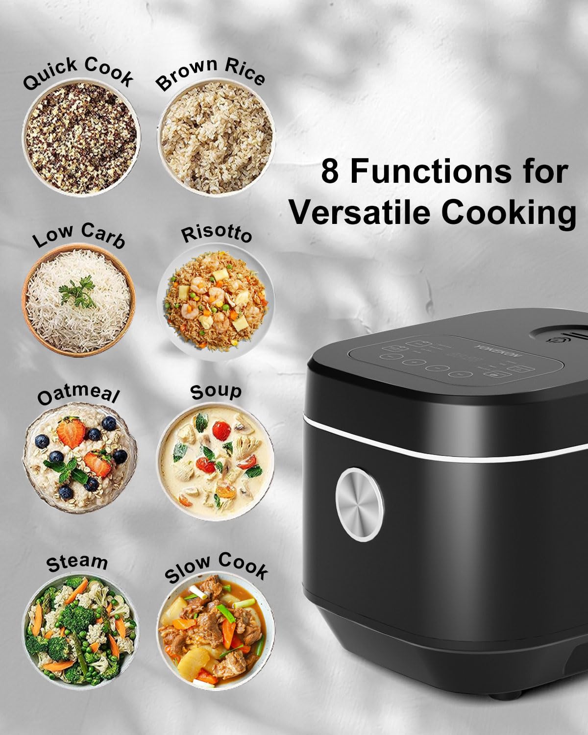 YOKEKON Rice Cooker 10 Cup, Stainless Steel Inner Pot, Low Carb Large 10 Cup Uncooked Rice Maker with Steamer Basket Steamer, 24H Delay Timer and Auto Keep Warm,Brown Rice/Risotto/Oatmeal/Soup/Steam/Slow Cook, Black