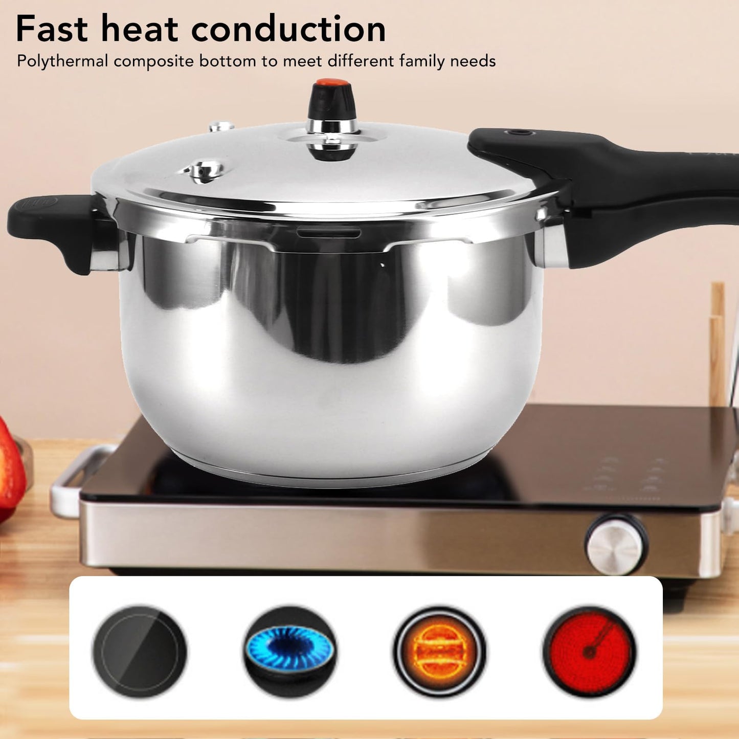 Pressure Pot for Cooking, 80KPA Stainless Steel Explosion Proof Household Pressure Cooker Multifunctional Kitchen Pressure Cooker with Safety Valve, Pressure Cooking Pot (2L)