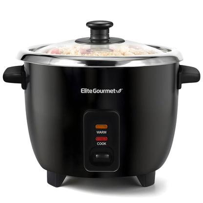 Elite Gourmet ERC006SS 6-Cup Electric Rice Cooker with 304 Surgical Grade Stainless Steel Inner Pot, Makes Soups, Stews, Porridges, Grains and Cereals, 6 cup (3 cups uncooked), Black