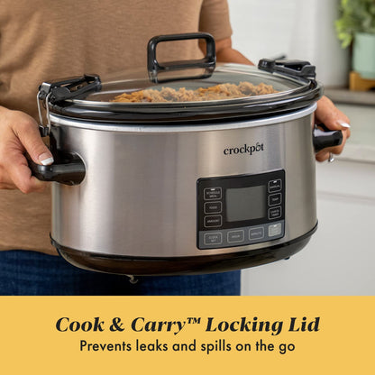 Crock-Pot 7-Quart Slow Cooker, Portable Programmable with Timer, Locking Lid, Stainless Steel; an Essential Kitchen Appliance, Perfect for Families and Gatherings