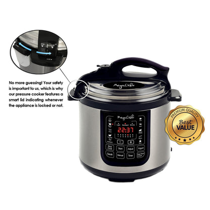 MegaChef MCPR120A 8 Quart Digital Pressure Cooker with 13 Pre-set Multi Function Features, Stainless Steel