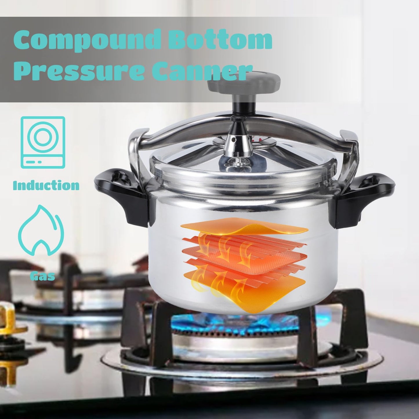 3 Quart Pressure Cooker, Compound Bottom Small Pressure Canner, Easy to Use Pressure Cooker Pot Suitable for Gas, Induction