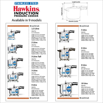 Hawkins B60 Pressure Cooker, 3 L, Stainless Steel, Silver