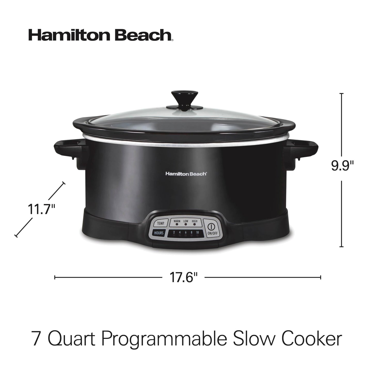 Hamilton Beach Portable 7 Quart Programmable Slow Cooker with Three Temperature Settings, Lid Latch Strap for Easy Travel, Dishwasher Safe Crock, Black (33474G)