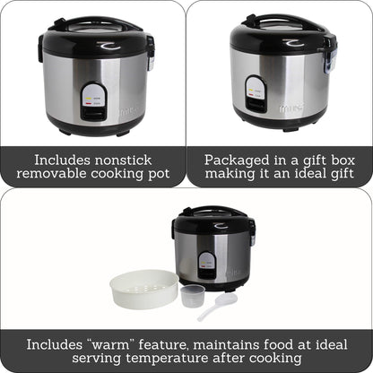 IMUSA 10cup Deluxe Stainless Steel Electric Rice Cooker with Steam Tray