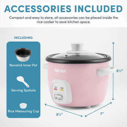 Aroma Housewares 4-Cups (Cooked) / 1Qt. Rice & Grain Cooker (ARC-302NGP), Pink