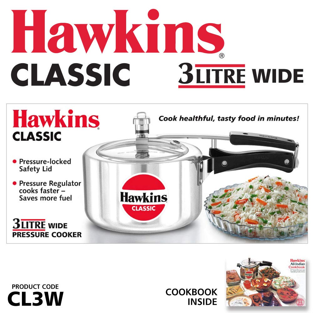 HAWKIN CL3W Pressure Cooker, 3-Liter Wide Mouth, Silver