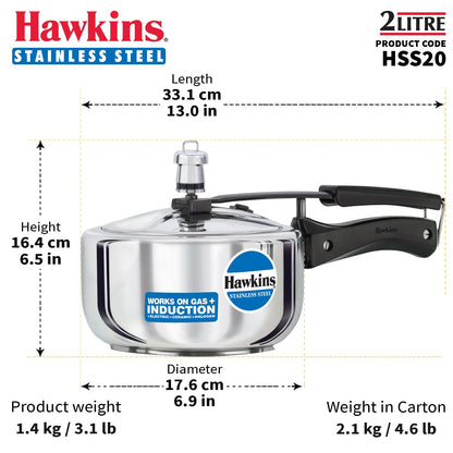 Hawkins B25 Pressure Cooker, 2 Litre, Silver