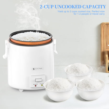 1.0L Mini Rice Cooker,WHITE TIGER Portable Travel Steamer Small,15 Minutes Fast Cooking, Removable Non-stick Pot, Keep Warm, Suitable For 1-2 People - For Cooking Soup, Rice, Stews & Oatmeal