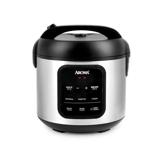 AROMA® Digital Rice Cooker, 4-Cup (Uncooked) / 8-Cup (Cooked), Steamer, Multicooker, Slow Cooker, Oatmeal Cooker, Auto Keep Warm, 2 Qt, Stainless Steel Exterior