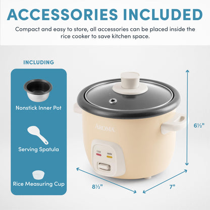 AROMA® Mini Rice Cooker, 2-Cup (Uncooked) / 4-Cup (Cooked), Grain Cooker, Soup Maker, Oatmeal Cooker, Auto Keep Warm, 1 Qt, Milk Tea color