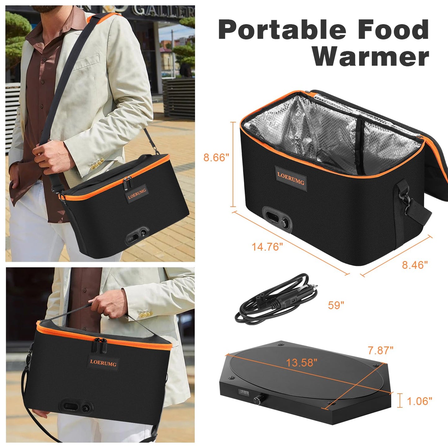 Portable Electric Lunch Box Food Warmer, Mini Personal Microwave Heated Portable Oven, Heated Lunch Box for Outdoor Cooking, Reheating Food for Work, Picnic, Camping, Fishing, and Car or Truck Trips