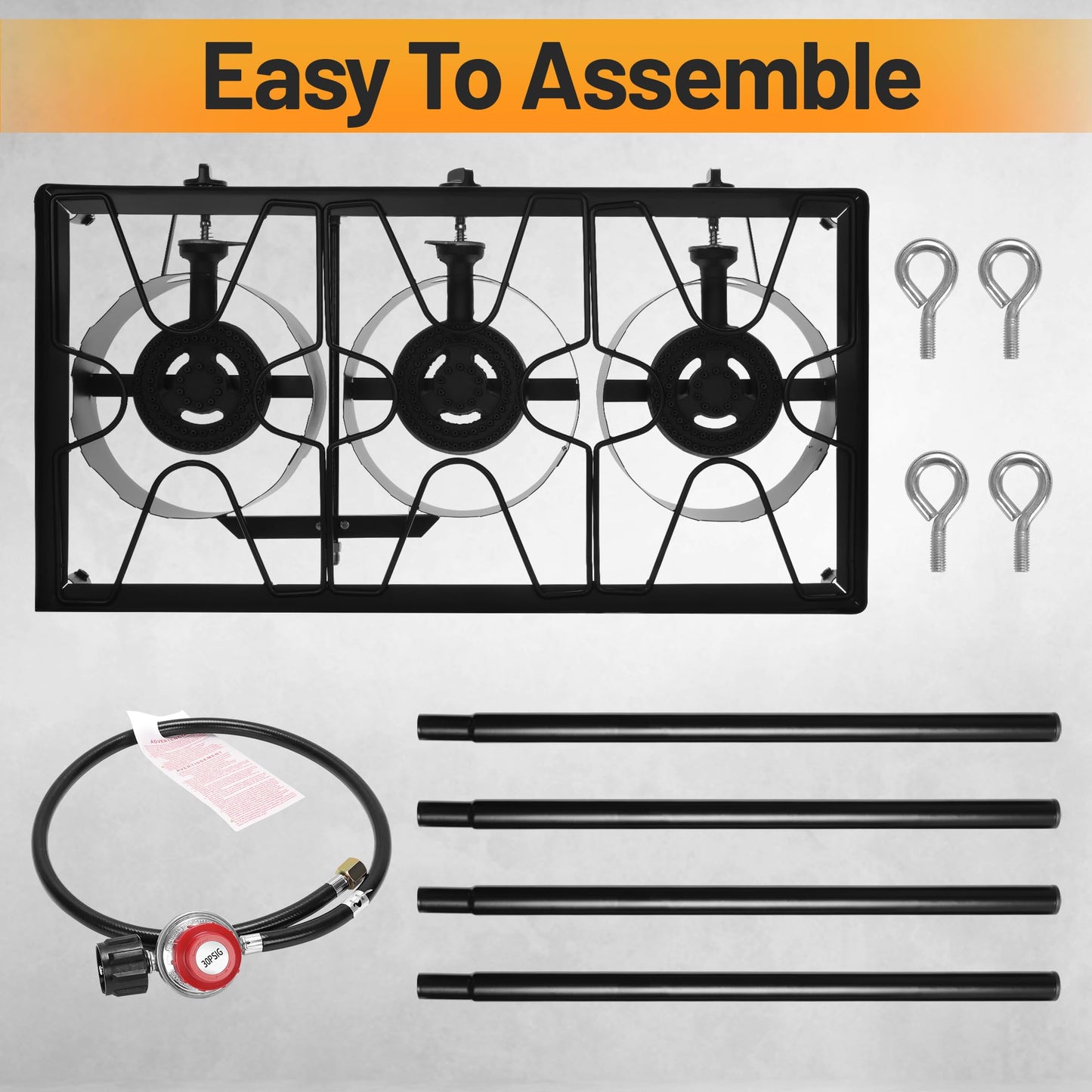 FSUON Outdoor Camping Stove, 225000 BTU, High Pressure 3 Burner, Propane Gas Cooker with Detachable Legs, 30 PSI Regulator