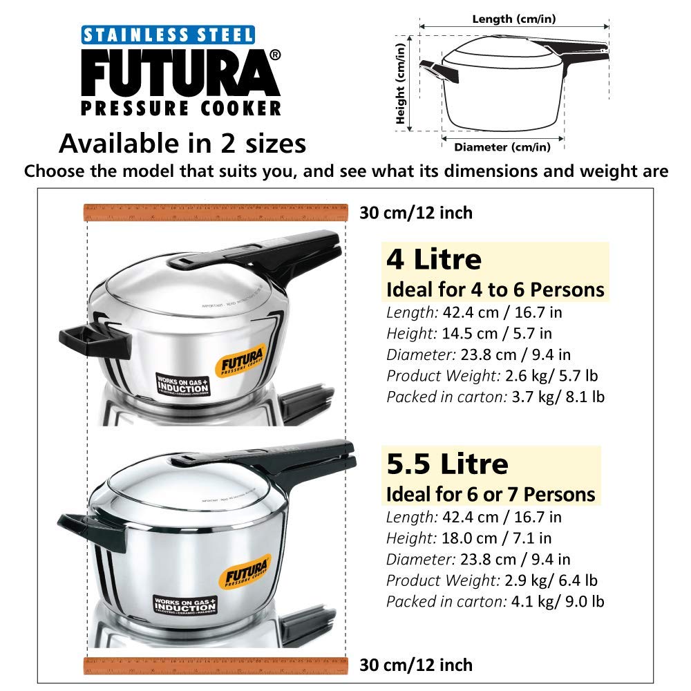 Hawkins-Futura F-41 Induction Compatible Pressure Cooker, 4-Liter, Stainless Steel