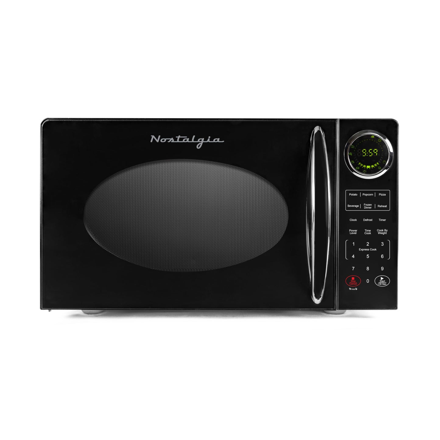 Nostalgia Modern Retro Countertop Microwave Oven - 900-Watt - 0.9 cu ft - 12 Pre-Programmed Cooking Settings - Digital Clock - Kitchen Appliances - Black