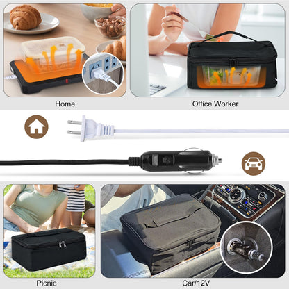 ODDIER Portable Oven 12V, 24V, 110V Car Food Warmer Portable Mini Oven Personal Microwave Heated Electric Heating Lunch Box With Wall & Vehicle Plug for Work Reheating Food in Car, Truck, Travel, Work