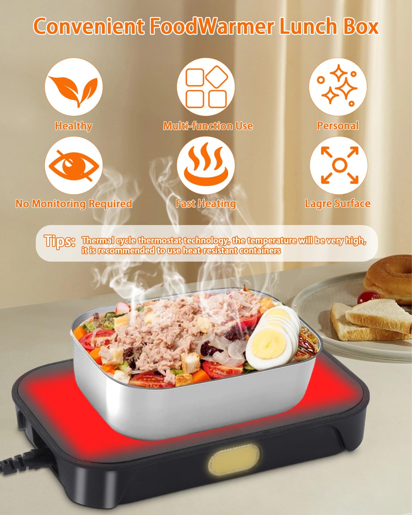 Dosevita Portable Oven Electric Lunch Box Food Heater 12V/24V/110V 3-In-1 Car Food Warmer,Mini Portable Microwave Heated Lunch Box Warmer for Office,Car,Truck,Travel,Home