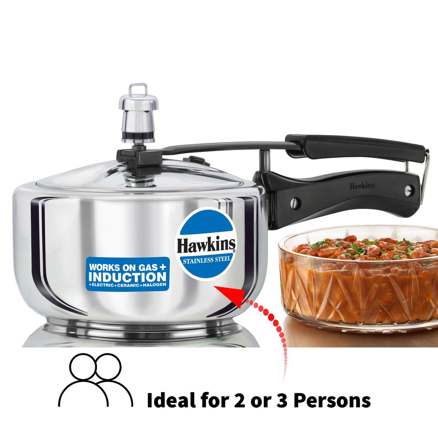 Hawkins B25 Pressure Cooker, 2 Litre, Silver