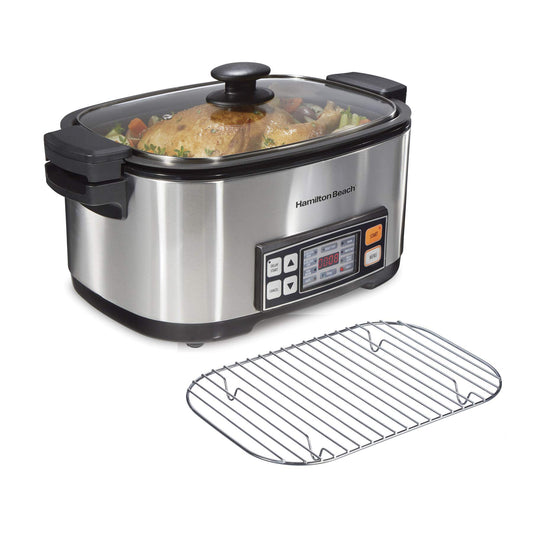 Hamilton Beach 9-in-1 Digital Programmable Slow Cooker with 6 quart Nonstick Crock, Sear, Saute, Steam, Rice Functions, Stainless Steel (33065)