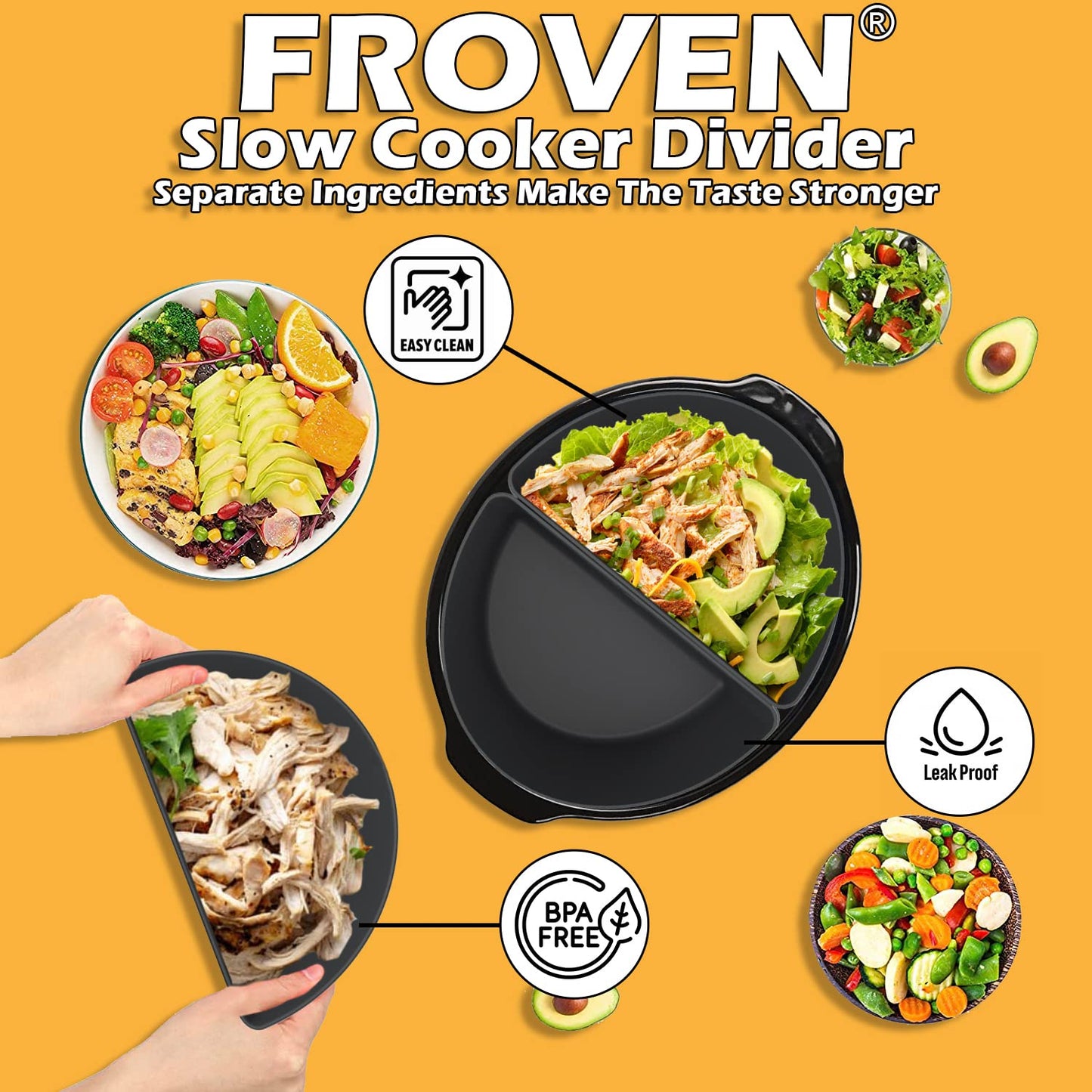 6 Quart Silicone Slow Cooker Divider Liners Oval. Thickened, Weighted & Sturdy Reusable Crockpot Inserts Compatible With Most 6 Qt Crock Pot Slow Cookers Accessories. Leakproof, Dishwasher Safe