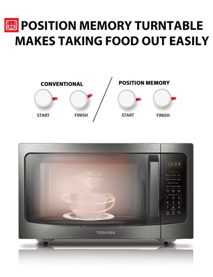 TOSHIBA ML-EM45P(BS) Countertop Microwave Oven with Smart Sensor and Position Memory Turntable, Function, 1.6 Cu.ft 13.6" Removable Black Stainless Steel, 1200W