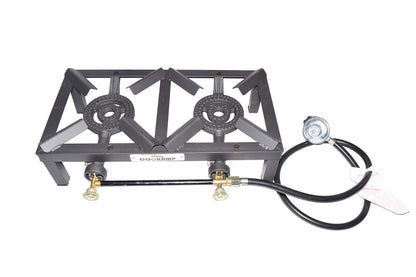 COOKAMP Propane Double Burner Angle Iron Camp Stove with CSA Listed Regulator and 4ft Hose (SA2200)