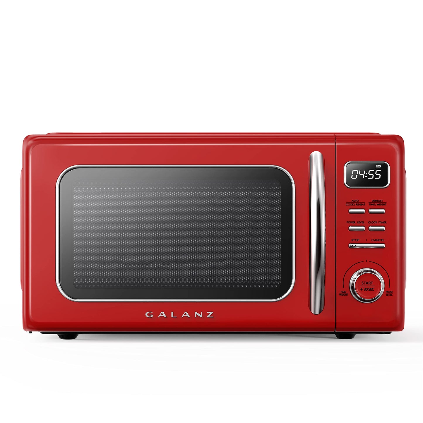 Galanz GLCMKZ11RDR10 Retro Countertop Microwave Oven with Auto Cook & Reheat, Defrost, Quick Start Functions, Easy Clean with Glass Turntable, Pull Handle, 1.1 cu ft, Red