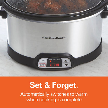 Hamilton Beach 8 Quart Programmable Slow Cooker with Three Temperature Settings, Dishwasher Safe Crock and Lid, Silver (33480)