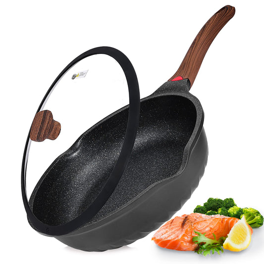 Vinchef Nonstick Deep Frying Pan Saute Pan with Lid, 12in/5.5Qt Fry Pan, German 3C+ Ceramic Coating Technology, Heat Indicator, Induction Compatible