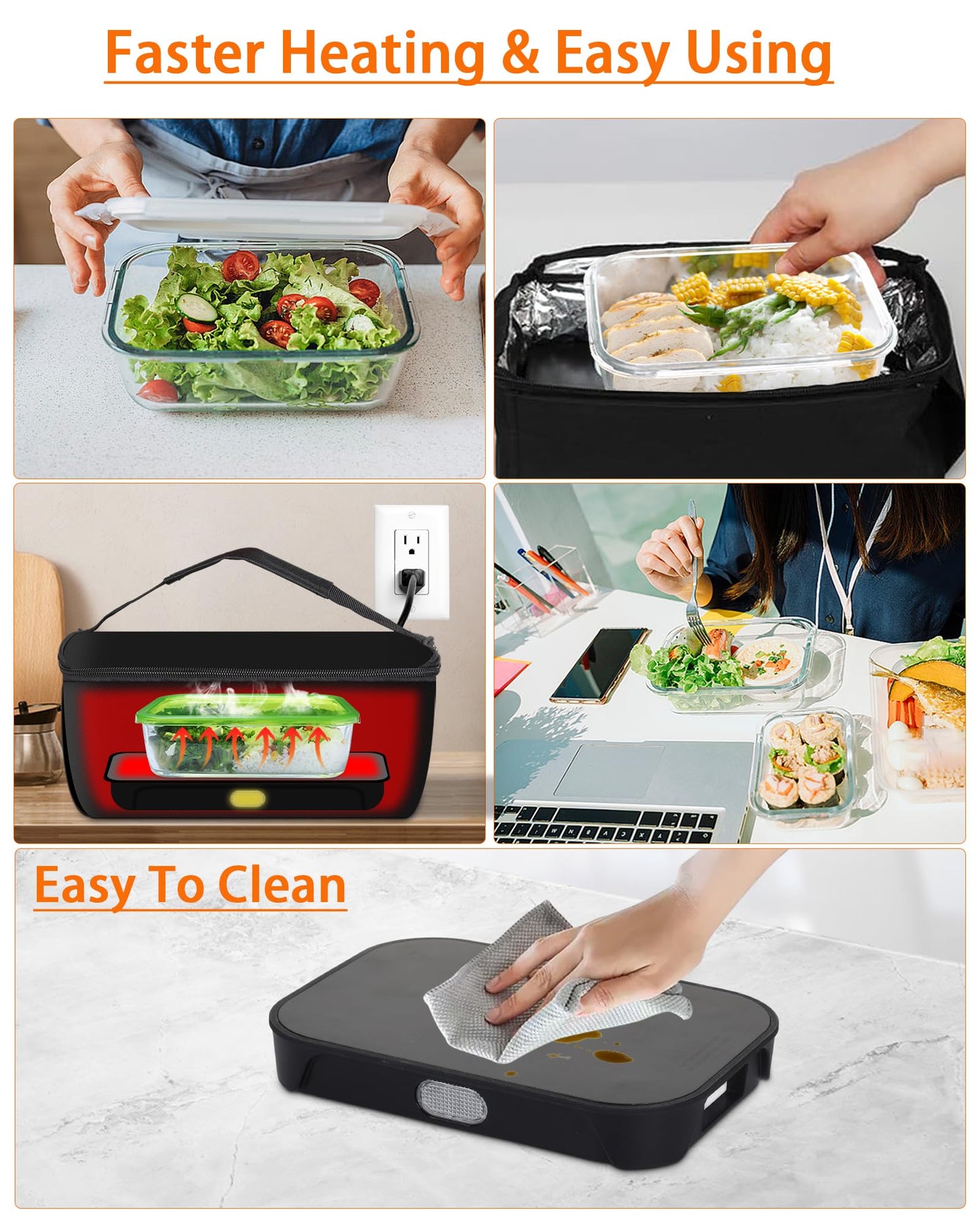 Dosevita Portable Oven Electric Lunch Box Food Heater 12V/24V/110V 3-In-1 Car Food Warmer,Mini Portable Microwave Heated Lunch Box Warmer for Office,Car,Truck,Travel,Home