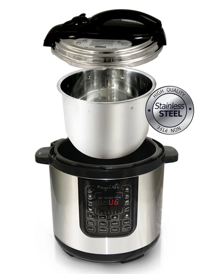 MegaChef MCPR120A 8 Quart Digital Pressure Cooker with 13 Pre-set Multi Function Features, Stainless Steel