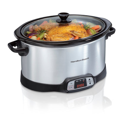 Hamilton Beach 8 Quart Programmable Slow Cooker with Three Temperature Settings, Dishwasher Safe Crock and Lid, Silver (33480)