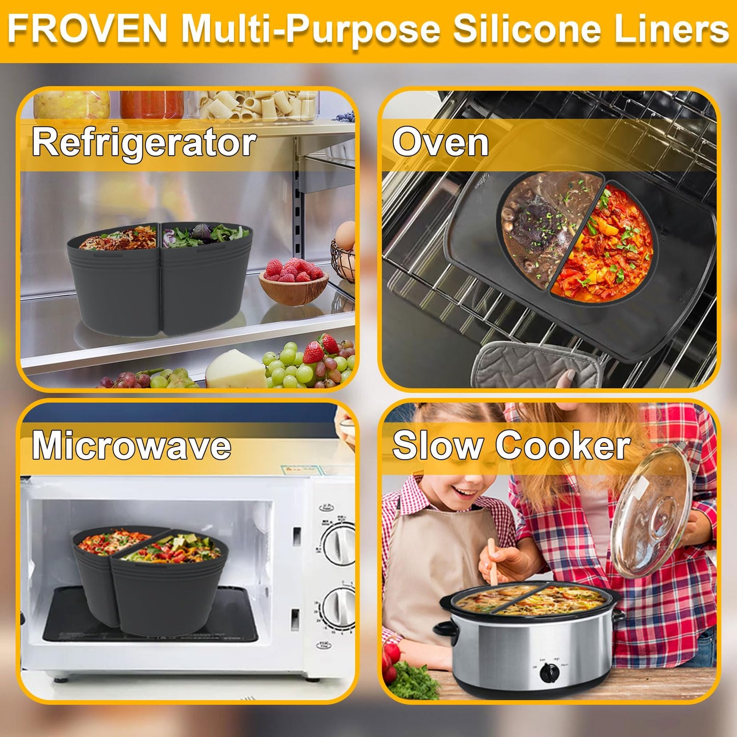 6 Quart Silicone Slow Cooker Divider Liners Oval. Thickened, Weighted & Sturdy Reusable Crockpot Inserts Compatible With Most 6 Qt Crock Pot Slow Cookers Accessories. Leakproof, Dishwasher Safe