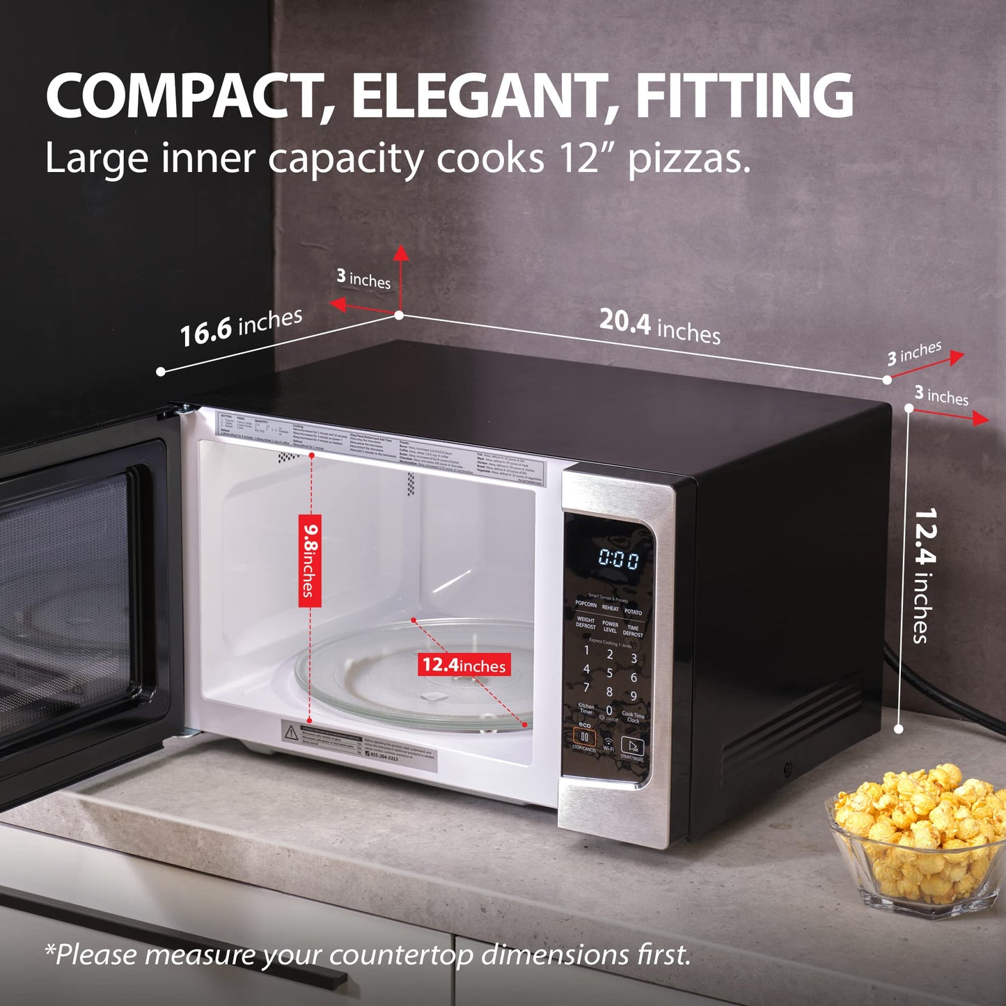 TOSHIBA ML-EM34P(SS) Smart Countertop Microwave, Sensor Reheat, Works With Alexa & Remote Control, Kitchen Essentials, Mute Function&ECO Mode, 1100W, 1.3 Cu Ft, With 12.4" Turntable, Stainless Steel