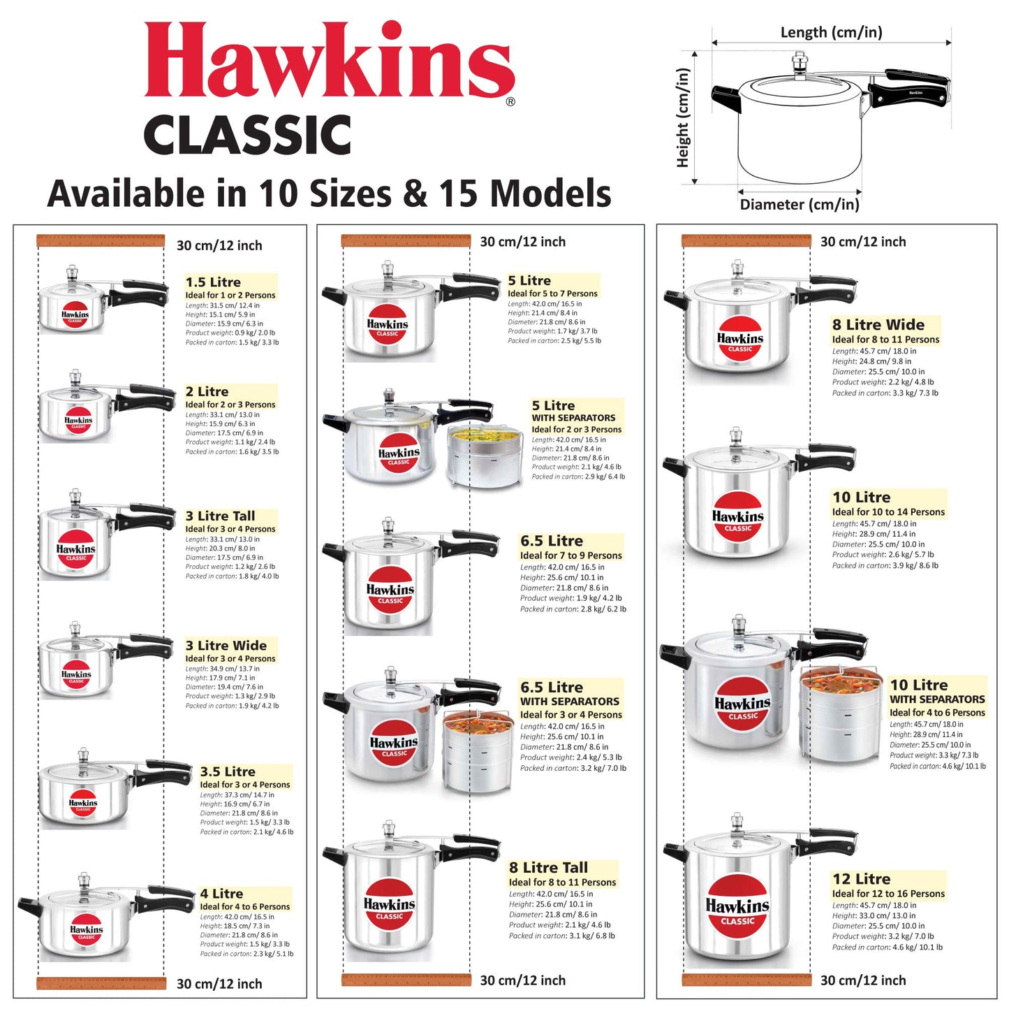 HAWKIN CL3W Pressure Cooker, 3-Liter Wide Mouth, Silver