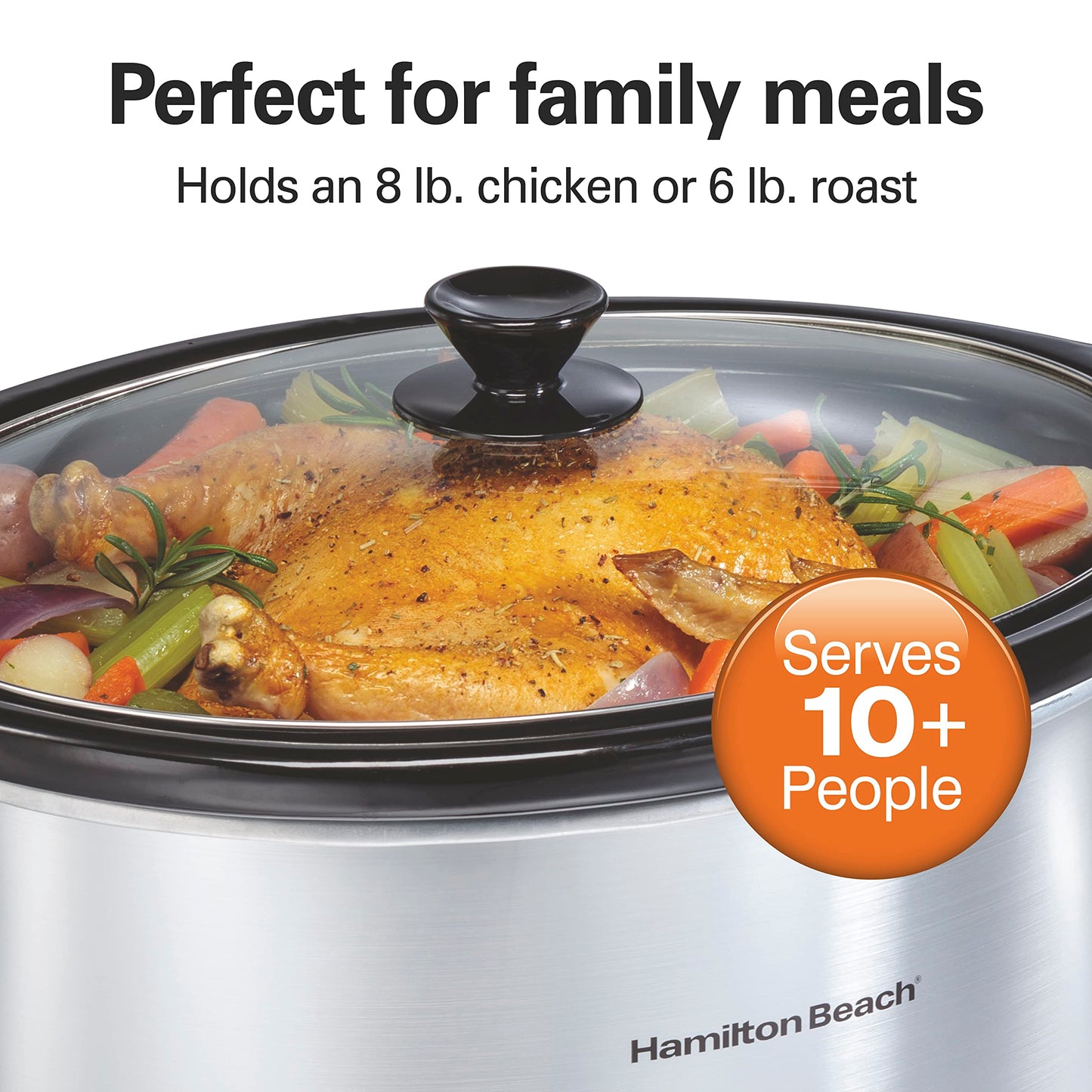 Hamilton Beach 8 Quart Programmable Slow Cooker with Three Temperature Settings, Dishwasher Safe Crock and Lid, Silver (33480)