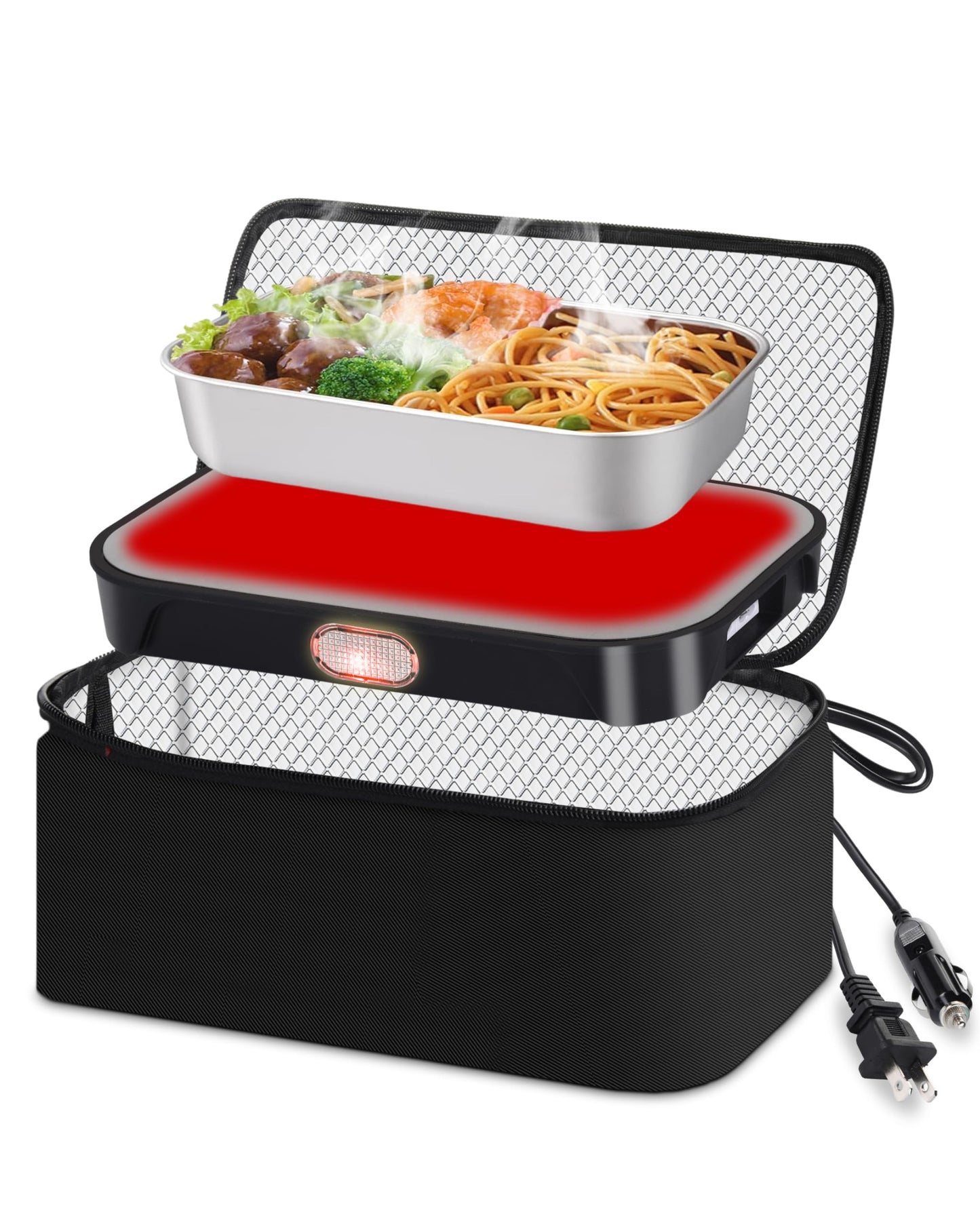 tuhood Portable Oven,4 in1 Portable Food Warmer,12/24/110/220V Heated Lunch Box Mini Microwave Food Warmer for Reheat or Cooking Food in Car Truck Work Office (Black)