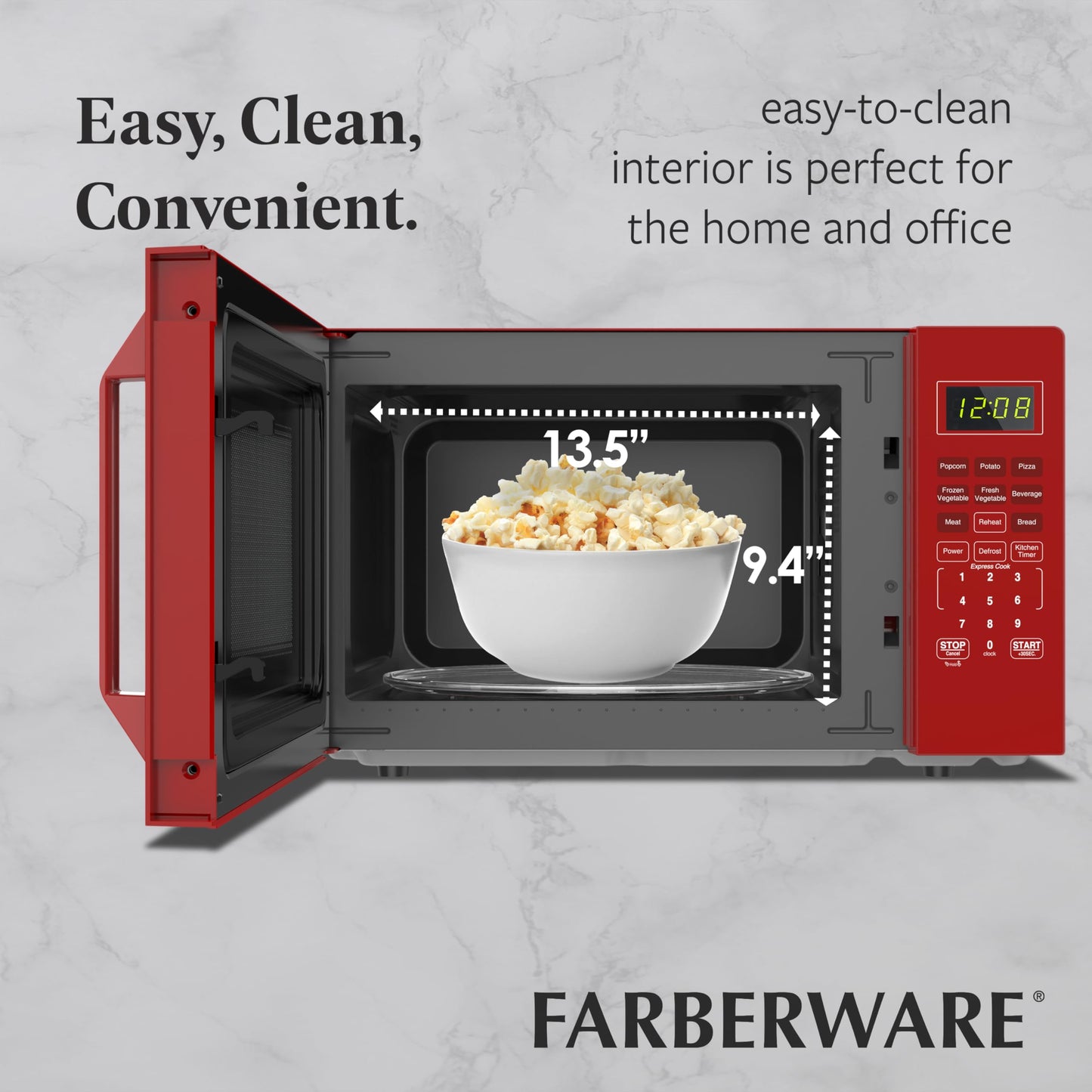 Farberware FMO11WEIRD Countertop Oven Compact Microwave with Child-Lock, Reheat Function, Express Cook, and Kitchen Timer, 1.1 Cu. Ft, Red