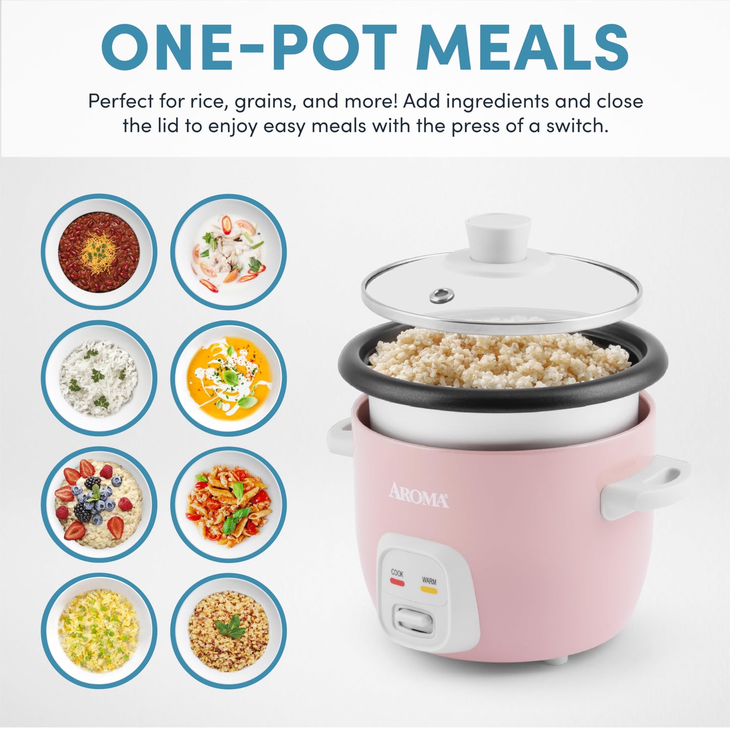 Aroma Housewares 4-Cups (Cooked) / 1Qt. Rice & Grain Cooker (ARC-302NGP), Pink