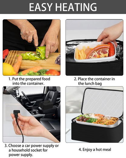 tuhood Portable Oven,4 in1 Portable Food Warmer,12/24/110/220V Heated Lunch Box Mini Microwave Food Warmer for Reheat or Cooking Food in Car Truck Work Office (Black)