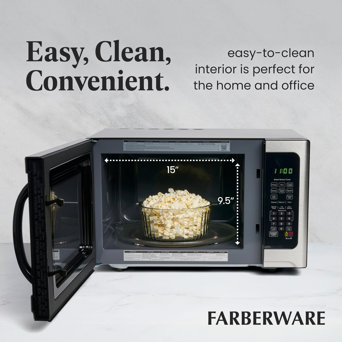 Farberware Countertop Microwave Oven with Sensor Cooking, 1.2 cu. Ft, Stainless Steel