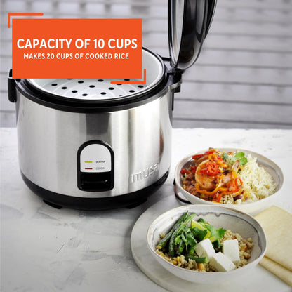 IMUSA 10cup Deluxe Stainless Steel Electric Rice Cooker with Steam Tray