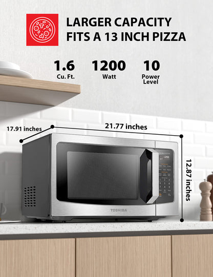 TOSHIBA ML-EM45PIT(SS) Countertop Microwave Oven with Inverter Technology, Kitchen Essentials, Smart Sensor, Auto Defrost, 1.6 Cu.ft, 13.6" Removable Turntable, 33lb.&1250W, Stainless Steel