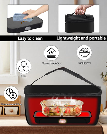 tuhood Portable Oven,4 in1 Portable Food Warmer,12/24/110/220V Heated Lunch Box Mini Microwave Food Warmer for Reheat or Cooking Food in Car Truck Work Office (Black)