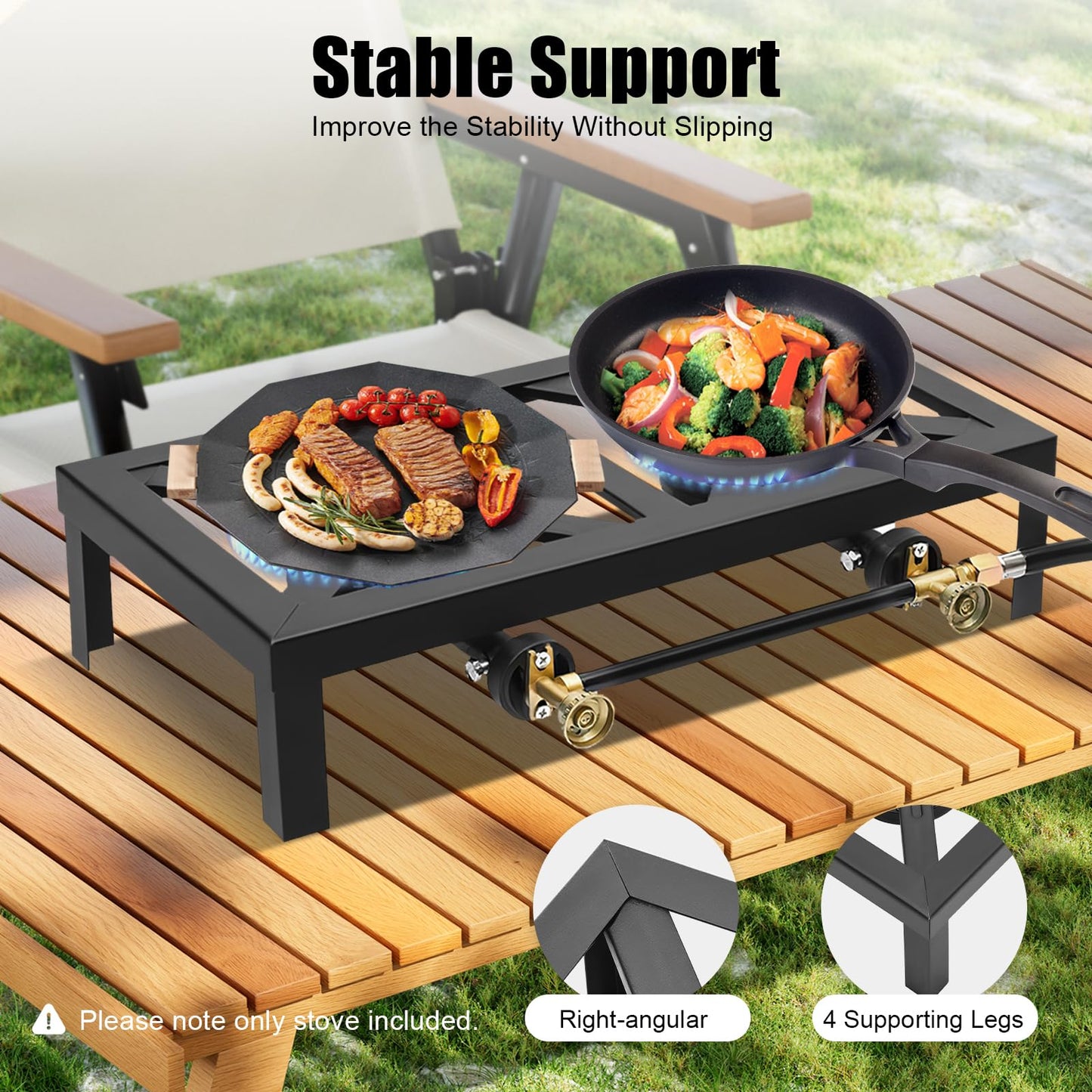 Shikiy Double Burner Outdoor Gas Stove Propane Cooker Portable Gas Cooking Stoves Black Square Gas Stove 2 Burners Gas Cooktops with Regulator Hose Independent Control Knobs for Outdoor Camping