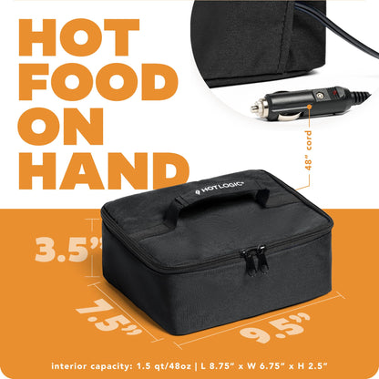 HOTLOGIC Mini Portable Electric Lunch Box Food Heater - Innovative Food Warmer and Heated Lunch Box for Adults Car/Home - Easily Cook, Reheat, and Keep Your Food Warm - Black (12V)