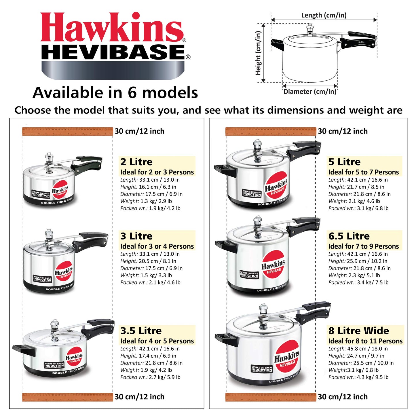 Hawkins Hevibase IH20 Pressure Cooker, 2-Litre, Silver