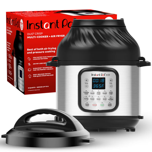 Instant Pot Duo Crisp 11-in-1 Air Fryer and Electric Pressure Cooker Combo with Multicooker Lids that Fries, Steams, Slow Cooks, Dehydrates,Free App With Over 800 Recipes, Black/Stainless Steel, 8QT