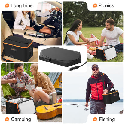 Portable Electric Lunch Box Food Warmer, Mini Personal Microwave Heated Portable Oven, Heated Lunch Box for Outdoor Cooking, Reheating Food for Work, Picnic, Camping, Fishing, and Car or Truck Trips