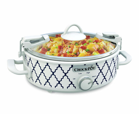 Crock-Pot Small 2.5 Quart Casserole Slow Cooker in White/Blue, Enjoy Eye-Catching Quick Meals, Durable and Compact